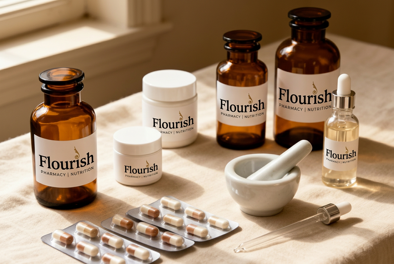 Compounded prescription medications prepared at Flourish Pharmacy